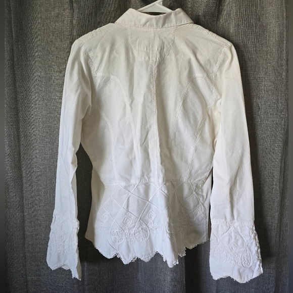 Vtg Inca Cotton Prairie Embroidered White Button Up Peplum Blouse Size S - Picture 3 of 6